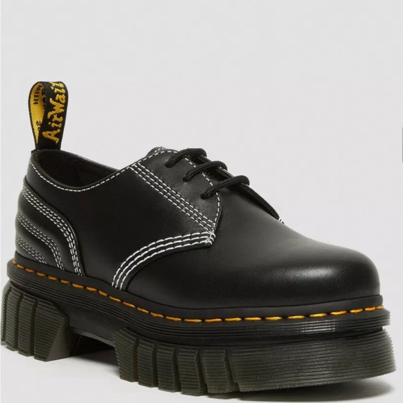 Dr. Martens Audrick White Stitch Black Leather Platform Shoes - Picture 10 of 10